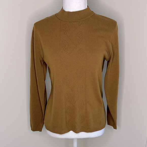 Southern Lady Tan Knit High Neck Patterned Sweater. Small - Picture 2 of 9
